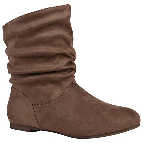 Damen Schlupfstiefel Leder-Optik Stiefeletten Bequeme Schuhe Schuhe 148943 Taupe Samtoptik 39 Flandell von stiefelparadies