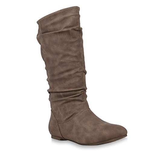 Damen Schlupfstiefel Warm Gefütterte Stiefel Leder-Optik Schuhe 153346 Khaki Carlet 36 Flandell von stiefelparadies