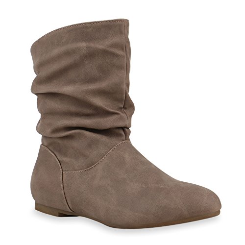 Damen Schlupfstiefel Zierknöpfe Bequeme Stiefeletten Kunstleder Schuhe 125854 Khaki Camargo 39 Flandell von stiefelparadies