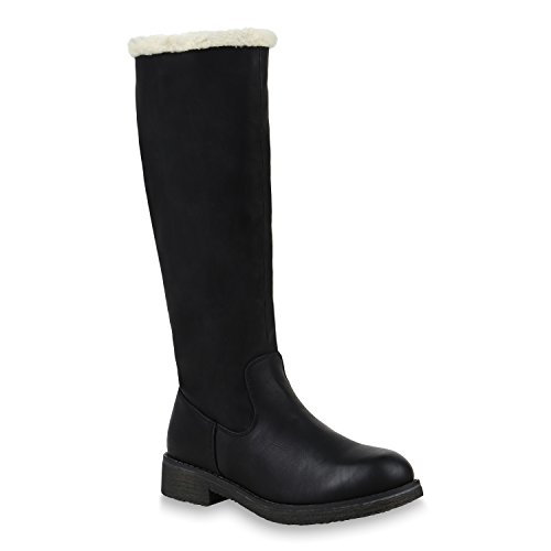 Klassische Damen Stiefel Warm Gefütterte Boots Winter Schuhe 153707 Schwarz Weiss 40 Flandell von stiefelparadies