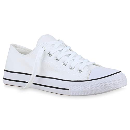 stiefelparadies Herren Sneaker Low Turnschuhe Schnürer Bequeme Canvas Schuhe Basic Stoff Freizeitschuhe 184141 Weiss White 42 Flandell von stiefelparadies