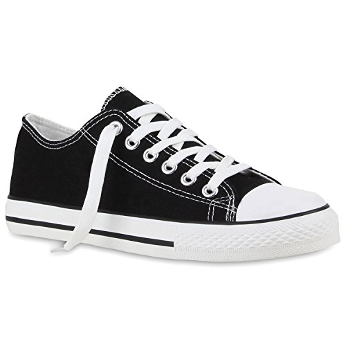 stiefelparadies Sportliche Herren Sneakers Low Flache Turnschuhe Stoffschuh Ösen 110949 Schwarz Cabanas 41 Flandell von stiefelparadies