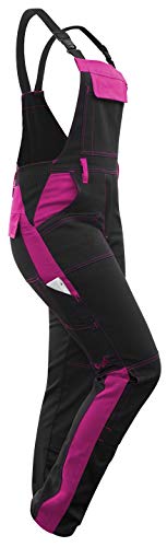 strongAnt Latzhose Damen Powerstretch Arbeitshose für Frauen mit Kniepolstertaschen - Schwarz-Pink, Größe 36 von strongAnt