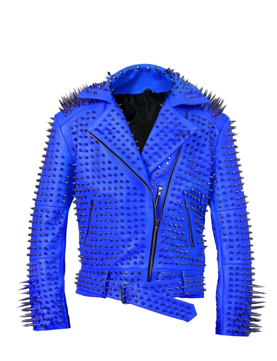 Heavy Metal Spiked Ohrstecker Jacke, Blue Punk Brando Herren Gürtel Gothic Handgemachte Silber Lange von studwork