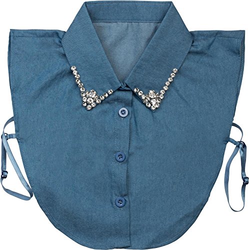 styleBREAKER Damen Blusenkragen Einsatz mit Knopfleiste und Strass, verzierter Kragen für Blusen und Pullover 08020001, Farbe:Jeansblau von styleBREAKER