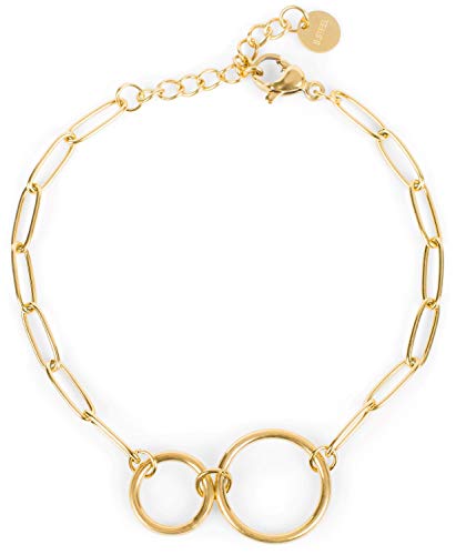 styleBREAKER Damen Edelstahl Armkette mit Ring Anhängern aus grober Gliederkette, Ringe, Schmuck, Chain Optik 05040189, Farbe:Gold von styleBREAKER