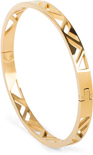 styleBREAKER Damen Edelstahl Armreif mit dreieckigen Cutouts im Azteken Style, Clipverschluss Armband, Schmuck, 05040168, Farbe:Gold von styleBREAKER