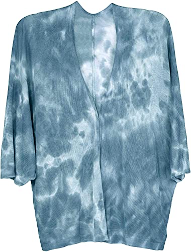 styleBREAKER Damen Feinstrick Cardigan Weste mit Batik Muster, 3/4 Ärmel, vorne offen, Strand, Festival, Kimono 08010080, Farbe:Blau von styleBREAKER