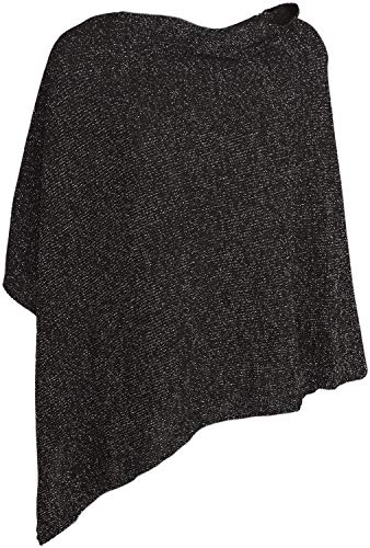 styleBREAKER Damen Feinstrick Poncho in Unifarben mit Glitzerfäden, asymmetrischer Schnitt, Ärmellos, Rundhals 08010075, Farbe:Schwarz von styleBREAKER