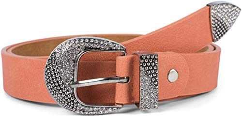 styleBREAKER Damen Gürtel Unifarben mit Strass verzierter Schließe, kürzbar 03010107, Größe:85cm, Farbe:Apricot von styleBREAKER