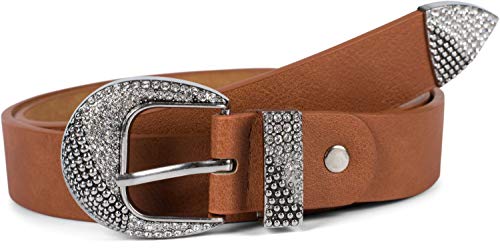 styleBREAKER Damen Gürtel Unifarben mit Strass verzierter Schließe, kürzbar 03010107, Größe:95cm, Farbe:Cognac von styleBREAKER