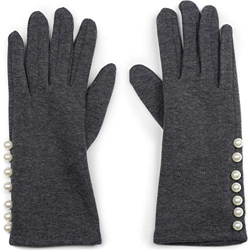 styleBREAKER Damen Handschuhe mit Perlen und Fleece Futter, warme Thermo Fingerhandschuhe Winter 09010013, Farbe:Dunkelgrau meliert von styleBREAKER