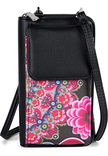 styleBREAKER Damen Mini Umhängetasche Geldbörse mit Ethno Blumen Blüten Muster, Handy Fach, RFID Schutz, Crossbody Bag 02012378, Farbe:Schwarz-Rot-Pink styleBREAKER Damen Mini Umhängetasche Geldbörse mit Ethno Blumen Blüten Muster, Handy Fach, RFID Schutz, Crossbody Bag 02012378, Farbe:Schwarz-Rot-Pink von styleBREAKER