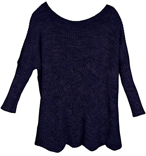 styleBREAKER Damen Oversize Strickpullover mit Ajourmuster und Langen Ärmeln, U-Boot Ausschnitt, Poncho, OneSize 08010066, Farbe:Dunkelblau von styleBREAKER