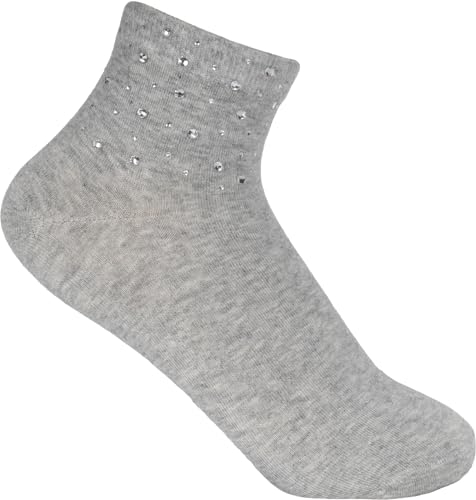 styleBREAKER Damen Socken mit Strass Applikation am Bund, Größe 35-41 EU / 5-9 US / 4-7 UK, Söckchen Glitzersteine 08030014, Farbe:Grau meliert von styleBREAKER