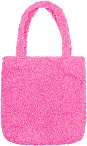 styleBREAKER Damen Teddyfell Beuteltasche mit langen breiten Henkeln, Schultertasche, Strick Optik Einfarbig 02012402, Farbe:Pink von styleBREAKER