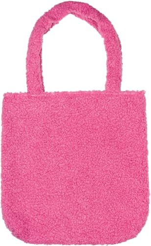 styleBREAKER Damen Teddyfell Beuteltasche mit langen breiten Henkeln, Schultertasche, Strick Optik Einfarbig 02012402, Farbe:Rosa von styleBREAKER