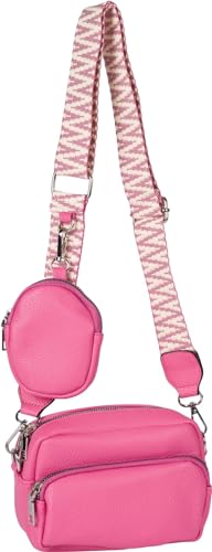 styleBREAKER Damen Umhängetaschen Set 2-Teilig, gemusterter Schultergurt und ovale Börse, Rechteckige Crossbody Bag Einfarbig 02012405, Farbe:Neonpink von styleBREAKER