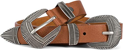 styleBREAKER Damen Vintage Gürtel mit doppelter verzierter Schnalle im Western Style, B-Low Belt, Taillengürtel, kürzbar 03010105, Größe:100cm, Farbe:Cognac von styleBREAKER