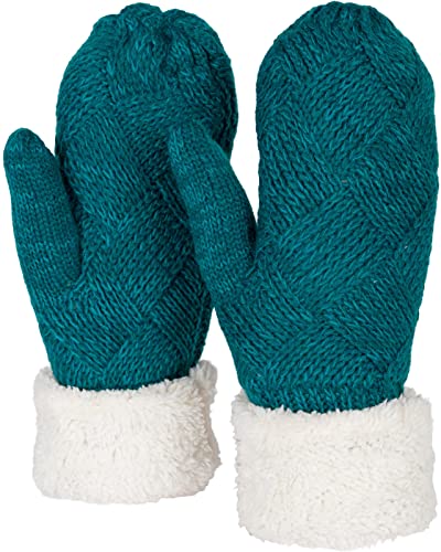 styleBREAKER Damen warme Winter Strick Fäustlinge, Handschuhe mit Rauten Muster, Thermo Fleece, Strickhandschuhe 09010031, Farbe:Petrol von styleBREAKER