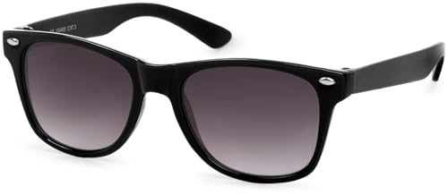 styleBREAKER Kinder Nerd Sonnenbrille mit Kunststoff Rahmen und Polycarbonat Gläsern, klassisches Retro Design 09020056, Farbe:Gestell Schwarz/Glas Grau Verlauf von styleBREAKER