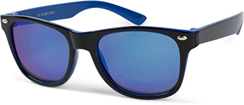 styleBREAKER Kinder Nerd Sonnenbrille mit Kunststoff Rahmen und Polycarbonat Gläsern, klassisches Retro Design 09020056, Farbe:Gestell Schwarz-Blau/Glas Blau verspiegelt von styleBREAKER