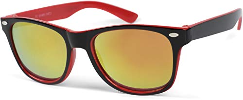 styleBREAKER Kinder Nerd Sonnenbrille mit Kunststoff Rahmen und Polycarbonat Gläsern, klassisches Retro Design 09020056, Farbe:Gestell Schwarz-Rot/Glas Orange-Rot verspiegelt von styleBREAKER