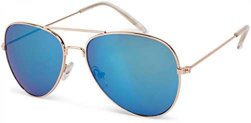 styleBREAKER Kinder Pilotenbrille mit Edelstahl Metall Gestell, verspiegelt oder getönt, Fliegerbrille, Sonnenbrille 09020059, Farbe:Gestell Gold/Glas Blau verspiegelt von styleBREAKER