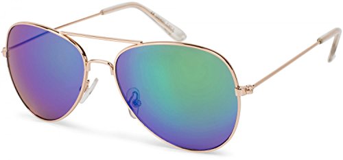 styleBREAKER Kinder Pilotenbrille mit Edelstahl Metall Gestell, verspiegelt oder getönt, Fliegerbrille, Sonnenbrille 09020059, Farbe:Gestell Gold/Glas Grün-Blau verspiegelt von styleBREAKER