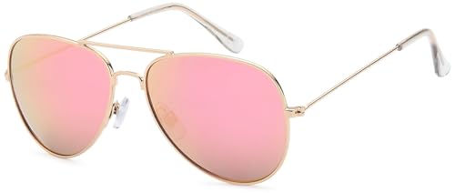 styleBREAKER Kinder Pilotenbrille mit Edelstahl Metall Gestell, verspiegelt oder getönt, Fliegerbrille, Sonnenbrille 09020059, Farbe:Gestell Gold/Glas Pink verspiegelt von styleBREAKER