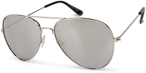 styleBREAKER Kinder Pilotenbrille mit Edelstahl Metall Gestell, verspiegelt oder getönt, Fliegerbrille, Sonnenbrille 09020059, Farbe:Gestell Silber/Glas Silber verspiegelt von styleBREAKER