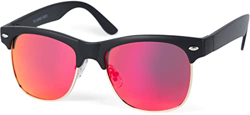 styleBREAKER Kinder Sonnenbrille mit Ovalen Gläsern Kunststoff Metall Rahmen, Polycarbonat Gläsern, Retro 09020135, Farbe:Gestell Schwarz-Gold/Glas Orange-Rot verspiegelt von styleBREAKER