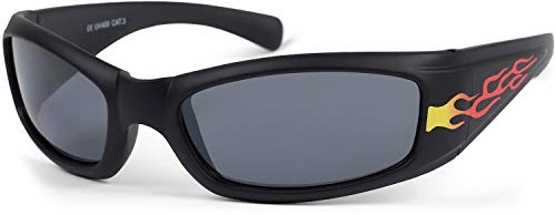 styleBREAKER Kinder Sport Sonnenbrille mit Flammen Print, Kunststoff Rahmen und Polycarbonat Gläser, Vollrand 09020089, Farbe:Gestell Schwarz/Glas Grau getönt von styleBREAKER