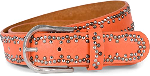 styleBREAKER Nietengürtel mit mehrfarbigen kleinen Nieten, Gürtel Kunstleder Einfarbig, kürzbar, Hüftgürtel Unisex 03010071, Farbe:Orange, Größe:105cm von styleBREAKER