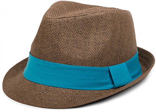 styleBREAKER Trilby Hut, Leichter Papierhut mit kontrastfarbigem Zierband, Unisex 04025002, Farbe:Braun/Türkis, Größe:L/XL = 58 cm von styleBREAKER