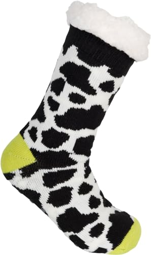 styleBREAKER Unisex ABS Stoppersocken mit Animal Print Muster, warme ABS-Socken, Größe 35-42 EU / 5-10 US / 4-8 UK 08030011, Farbe:Kuh - Limettengrün-Schwarz-Weiß von styleBREAKER