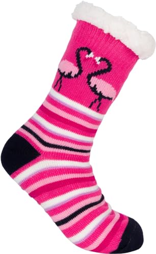 styleBREAKER Unisex ABS Stoppersocken mit Streifen Flamingo Muster, warme ABS-Socken, Größe 35-42 EU / 5-10 US / 4-8 UK 08030013, Farbe:Pink von styleBREAKER