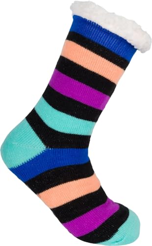 styleBREAKER Unisex ABS Stoppersocken mit Streifen Muster, warme ABS-Socken, Größe 35-42 EU / 5-10 US / 4-8 UK 08030009, Farbe:Türkis-Violett-Apricot-Blau von styleBREAKER