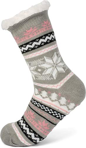 styleBREAKER Unisex ABS Stoppersocken mit Teddyfutter und Norweger Muster, ABS-Socken, Größe 35-42 EU / 5-10 US / 4-8 UK 08030008, Farbe:Hellgrau von styleBREAKER