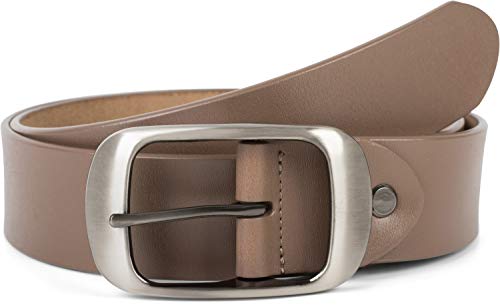 styleBREAKER Unisex Leder Gürtel Unifarben mit glänzender Oberfläche und gebürsteter Schnalle, kürzbar 03010104, Größe:105cm, Farbe:Taupe von styleBREAKER