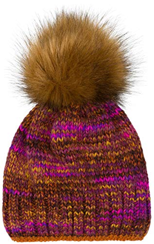 styleBREAKER Unisex Strick Bommelmütze bunt Gemustert mit Alpaka Anteil und Fleece Futter, Winter Fellbommel Mütze 04024179, Farbe:Pink-Violett-Rost von styleBREAKER