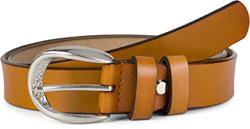 styleBREAKER Unisex schmaler Echtleder Gürtel Unifarben mit geprägter Schnalle, Leder Einfarbig, kürzbar 03010115, Farbe:Camel, Größe:90cm von styleBREAKER