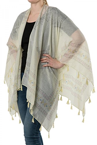 styleBREAKER Leichter Sommer Poncho mit Ethno Muster, Quasten, Strand, Boho Style, Damen 08010022, Farbe:Gelb von styleBREAKER