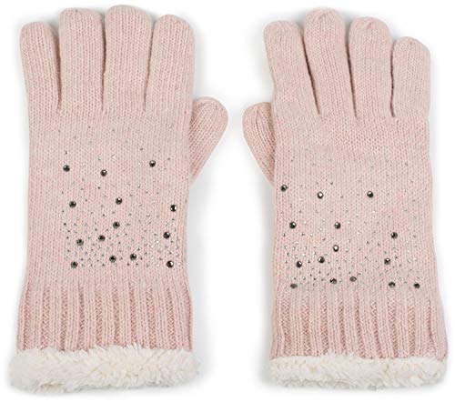 styleBREAKER Damen Handschuhe mit Strass und Fleece, warme Thermo Strickhandschuhe, Fingerhandschuhe, Winter 09010010, Farbe:Rose von styleBREAKER