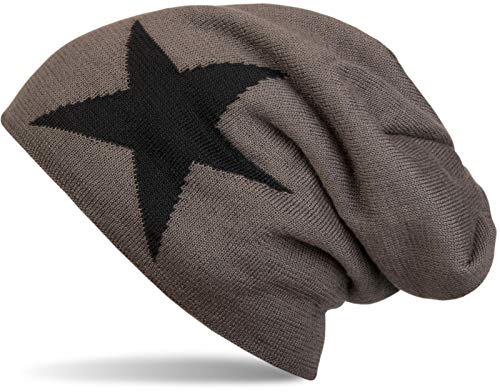 styleBREAKER warme Klassische Strick Beanie Mütze mit Stern und sehr weichem Innenfutter, Unisex 04024026, Farbe:Dunkelgrau von styleBREAKER