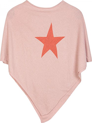 styleBREAKER weicher Feinstrick Poncho mit aufgedrucktem Glitzer-Stern, Rundhals, Damen 08010028, Farbe:Rosa-Orange von styleBREAKER