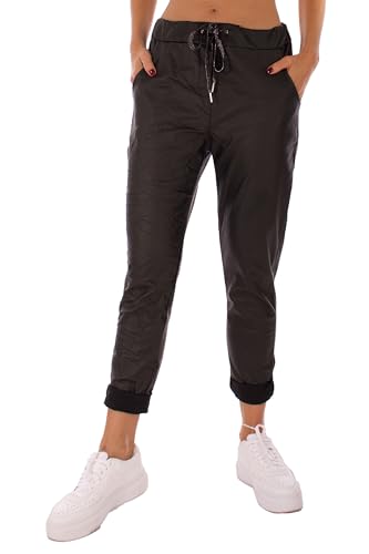 stylx Damen Leder Look High Waist Thermo Jogger Hose Stretch Sweatpants Jogginghose für Freizeit Boyfriend Baggyhose (DE/NL/SE/PL, Numerisch, 38, 40, Regular, Regular, schwarz) von stylx