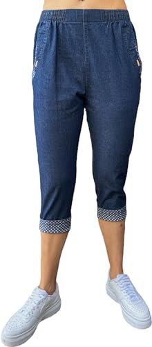 stylx Damen lässige 7/8 Sommer Schlupfhose zum Krempeln Hose Capri Jeans,Stretch, Gummizug, Knopfverzierungen,gerader Schnitt gestreift (DE/NL/SE/PL, Numerisch, 42, 44, Regular, Regular, jeans dunkel) von stylx