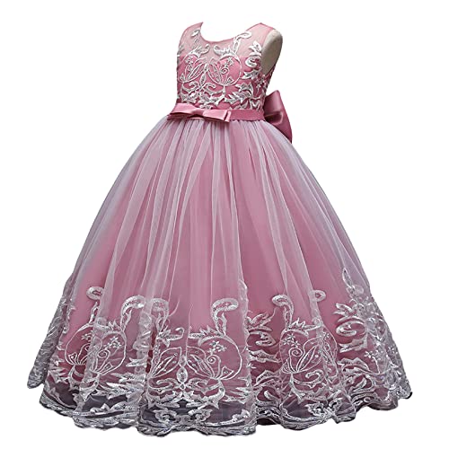 Blumenmädchen-Stickerei Spitzenkleid Mädchen A-Linie Puffy Prinzessin Kleid Kleid Mädchen Elegant Festzug Abend Formal Prom Tanzkleid für 3-14T von sujinxiu