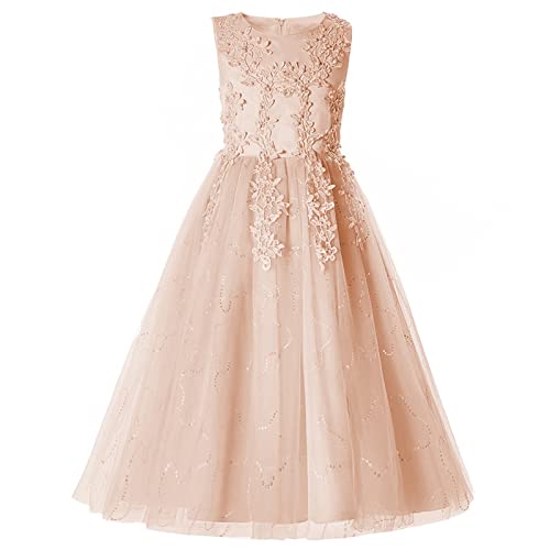 Blumenmädchen-Stickerei Spitzenkleid Mädchen A-Linie Puffy Prinzessin Kleid Kleid Mädchen Elegant Festzug Abend Formal Prom Tanzkleid für 3-14T von sujinxiu